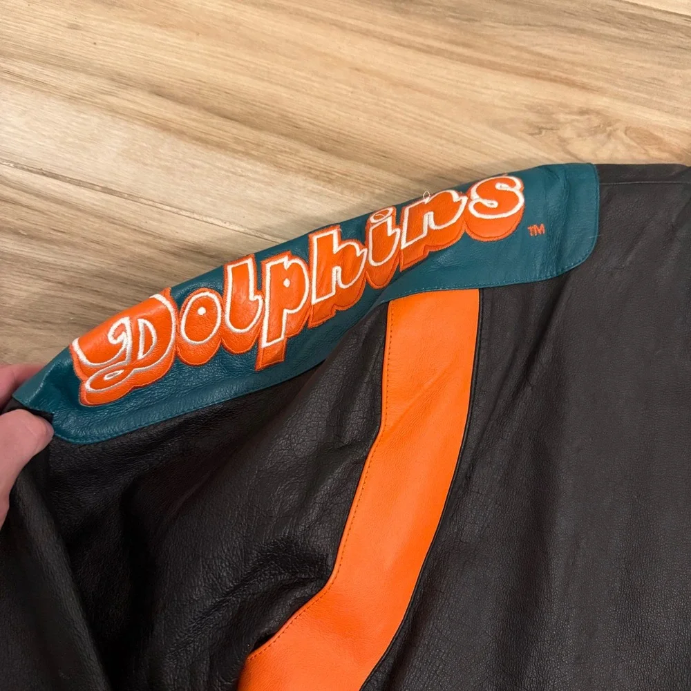 Vintage G-III Carl Banks Miami‎ Dolphins Leather Varsity Jacket Mens L Black NFL